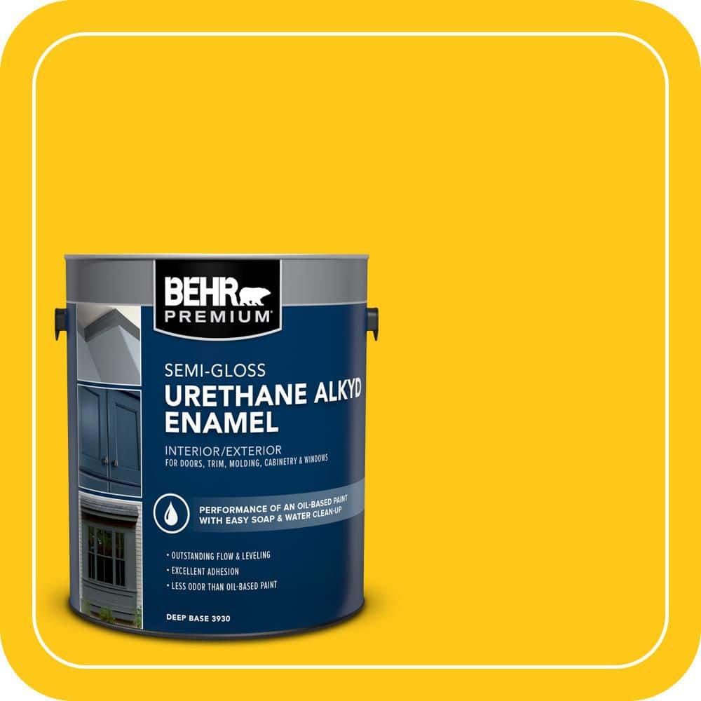 BEHR PREMIUM 1 gal. #P300-7 Unmellow Yellow Urethane Alkyd Semi-Gloss Enamel Interior/Exterior Paint (1)