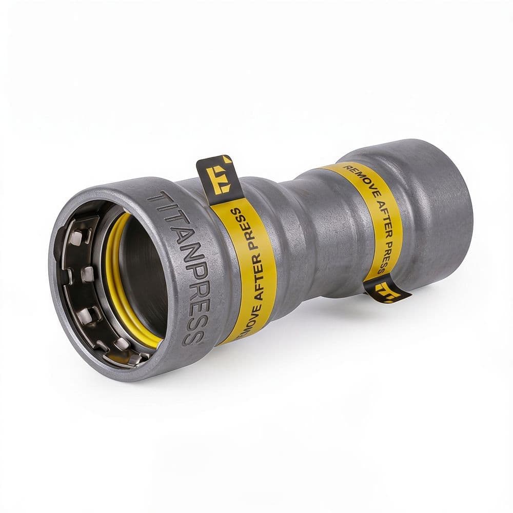 T TITANPRESS 1-1/2 in. x 1-1/4 in. Carbon Steel Press Reducing Coupling HNBR Gas (1)