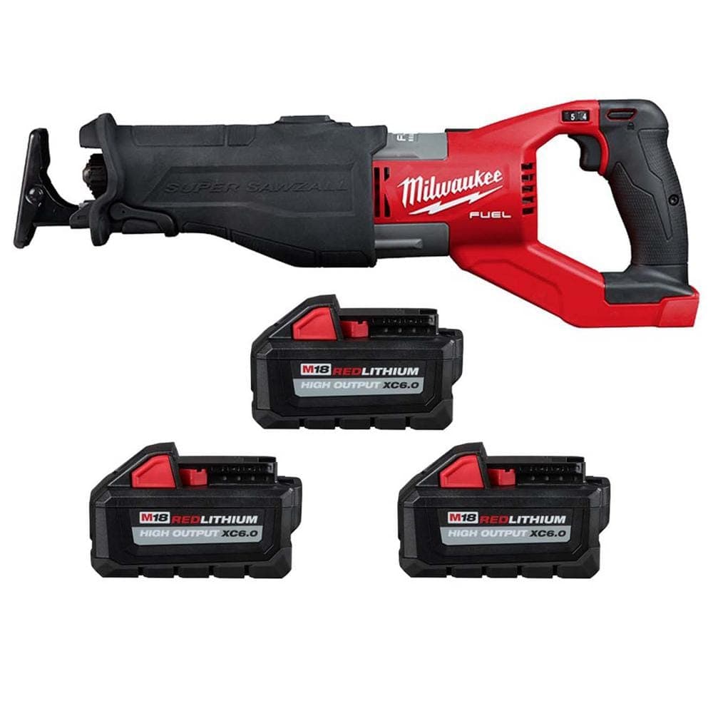 Milwaukee M18 FUEL 18V Lith-Ion Brushless Cordless Super SAWZALL Reciprocating Saw w/(3) High Output Battery Pack 6.0Ah (1)