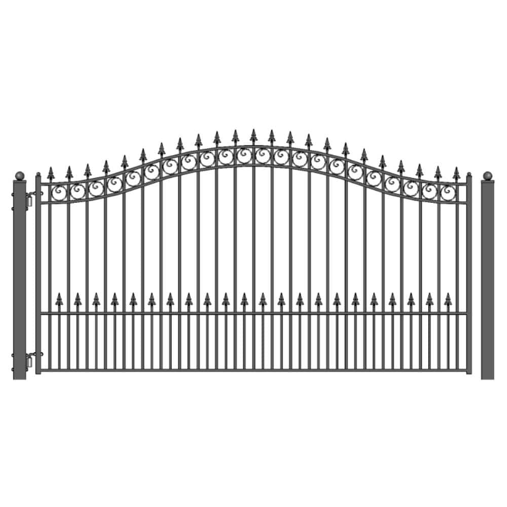 ALEKO Prague Style 12 ft. 6 ft. Black Steel Single Swing Driveway Fence Gate