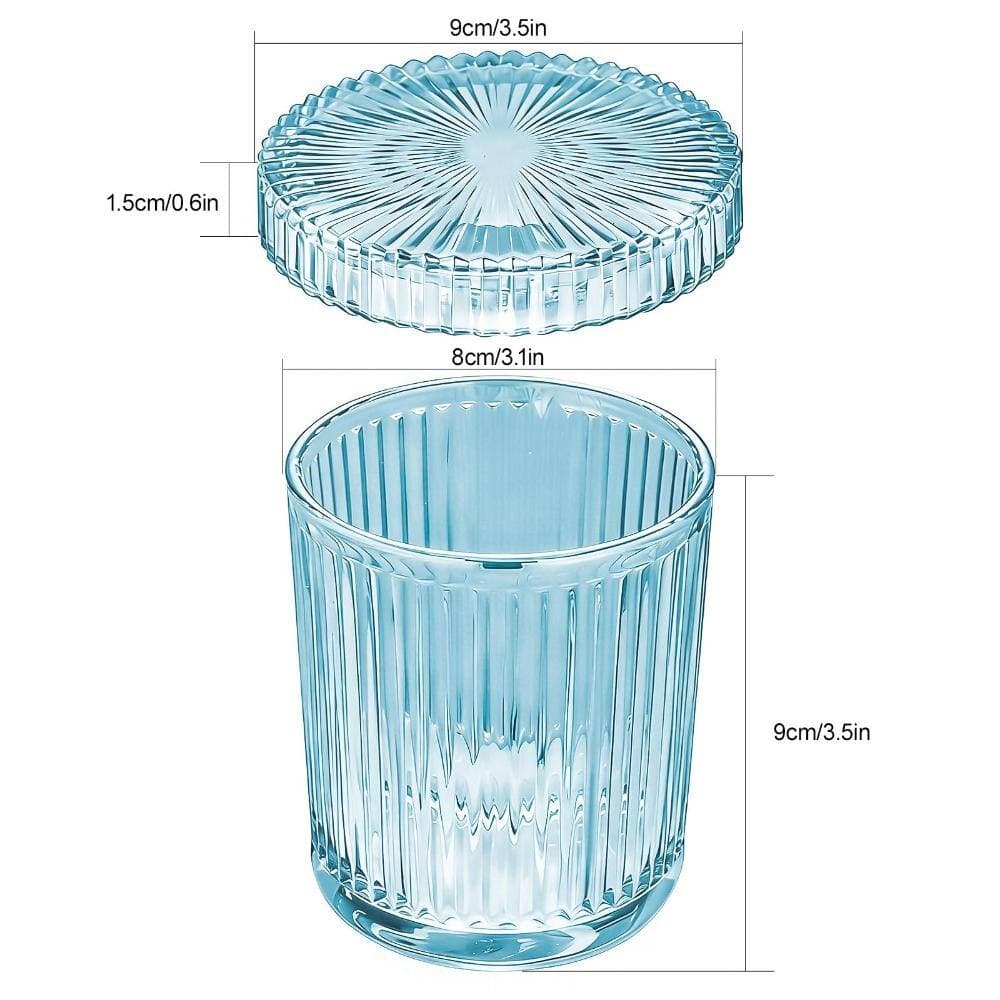Unbranded Glass Qtip Dispenser 2 Pack Clear Bathroom Storage Jar for Cotton Swabs Pads Floss Picks Vanity Blue (3)