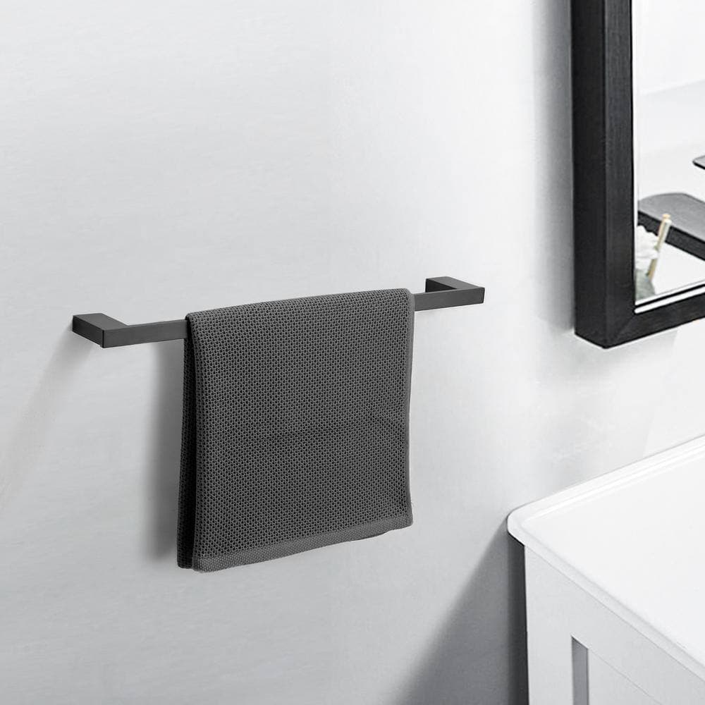 IVIGA Aluminum 5-Piece Bath Hardware Set with Towel Bar, Towel Rack, Toilet Paper Holder, and 2-Towel Hooks in Matte Black (2)