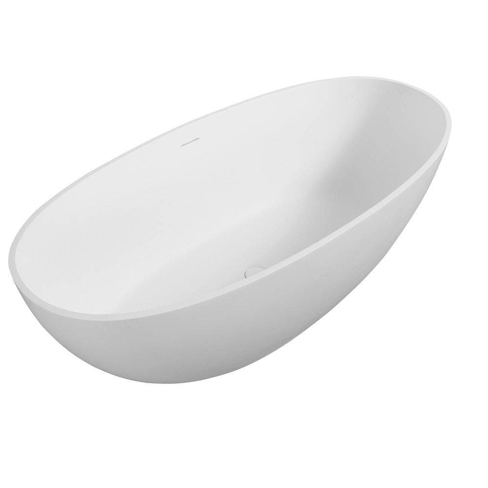 Coporesell 65 in. x 29.5 in. Solid Surface Stone Resin Freestanding Soaking Bathtub in Matte White with White Center Drain (2)