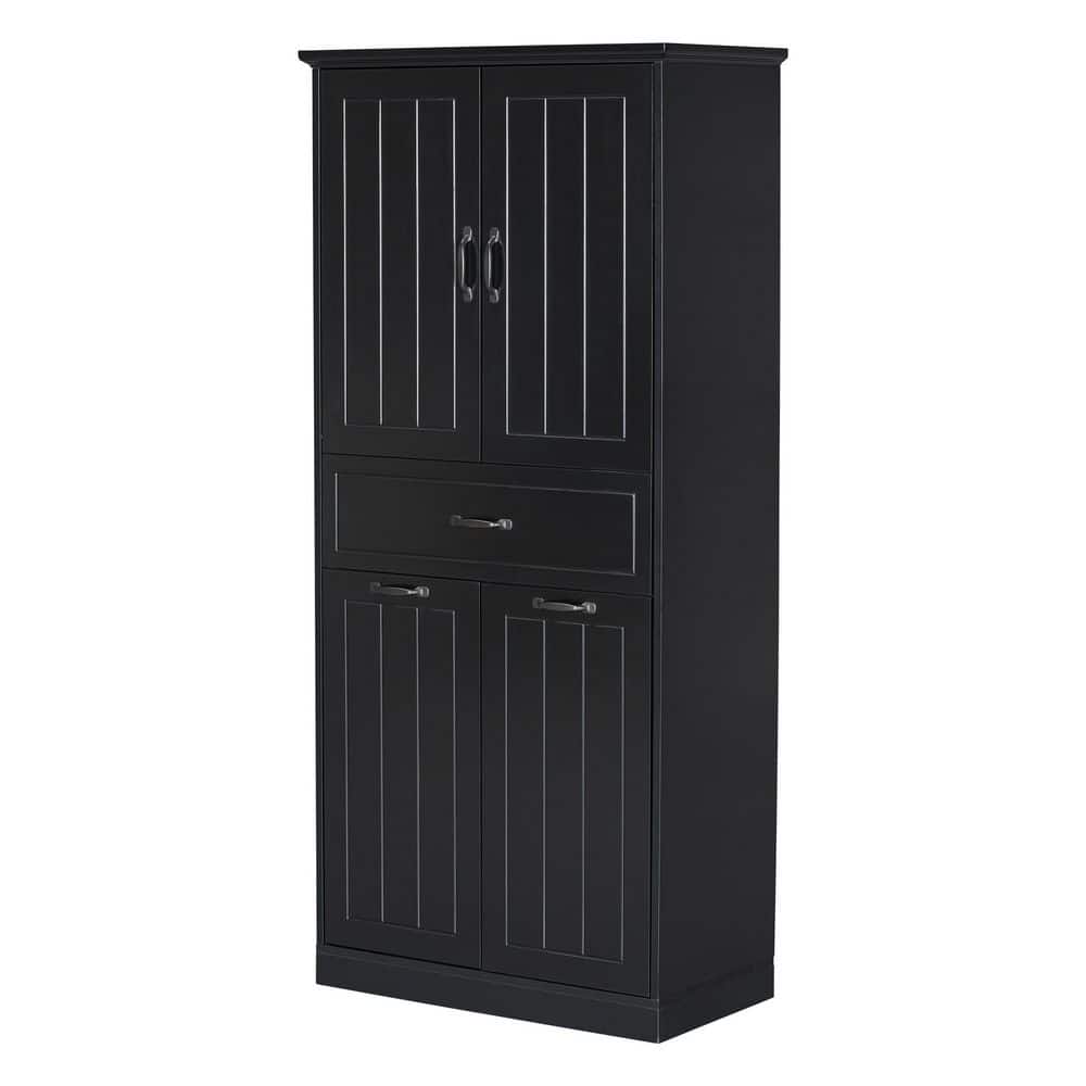 Boosicavelly 29.9 in. W x 15.7 in. D x 65.8 in. H Black MDF Freestanding Linen Cabinet with Two Laundry Baskets (1)