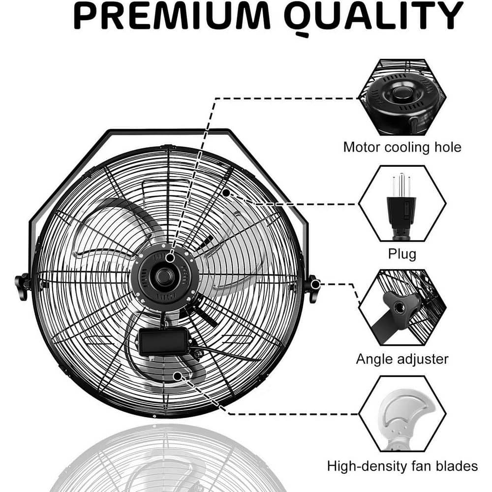 Amucolo 20 in. 3-Speed High Velocity Black Wall Mount Fan (3)