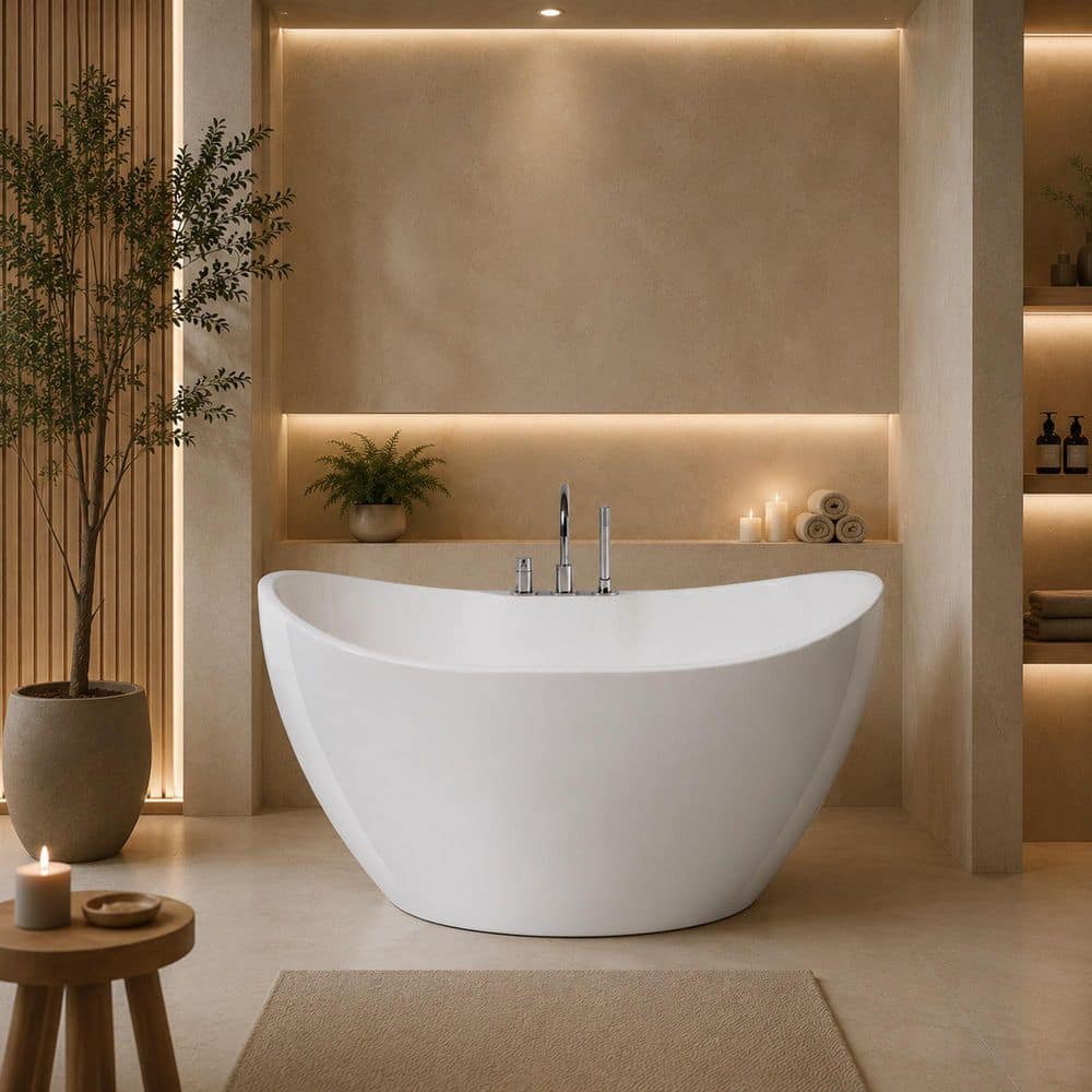A&E Turin 55-1/8 in. Acrylic Flatbottom Freestanding Bathtub in White