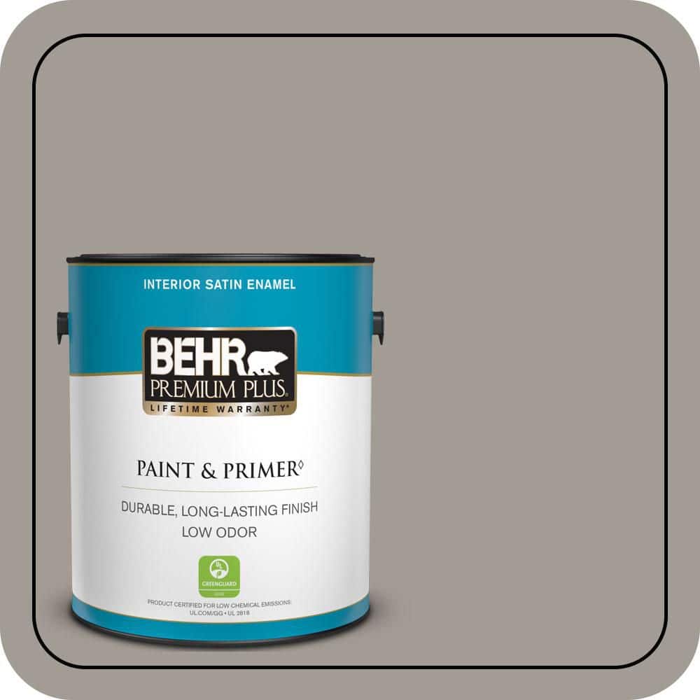 BEHR PREMIUM PLUS 1 gal. #PPU18-15 Fashion Gray Satin Enamel Low Odor Interior Paint & Primer