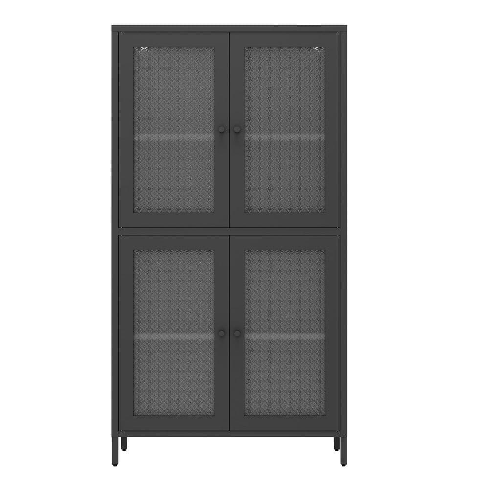 Tahanbath 13 in. W x 31 in. D x 59 in. H Black Steel Freestanding Linen Cabinet with 4-Glass Doors and 4-Shelves in Black (1)