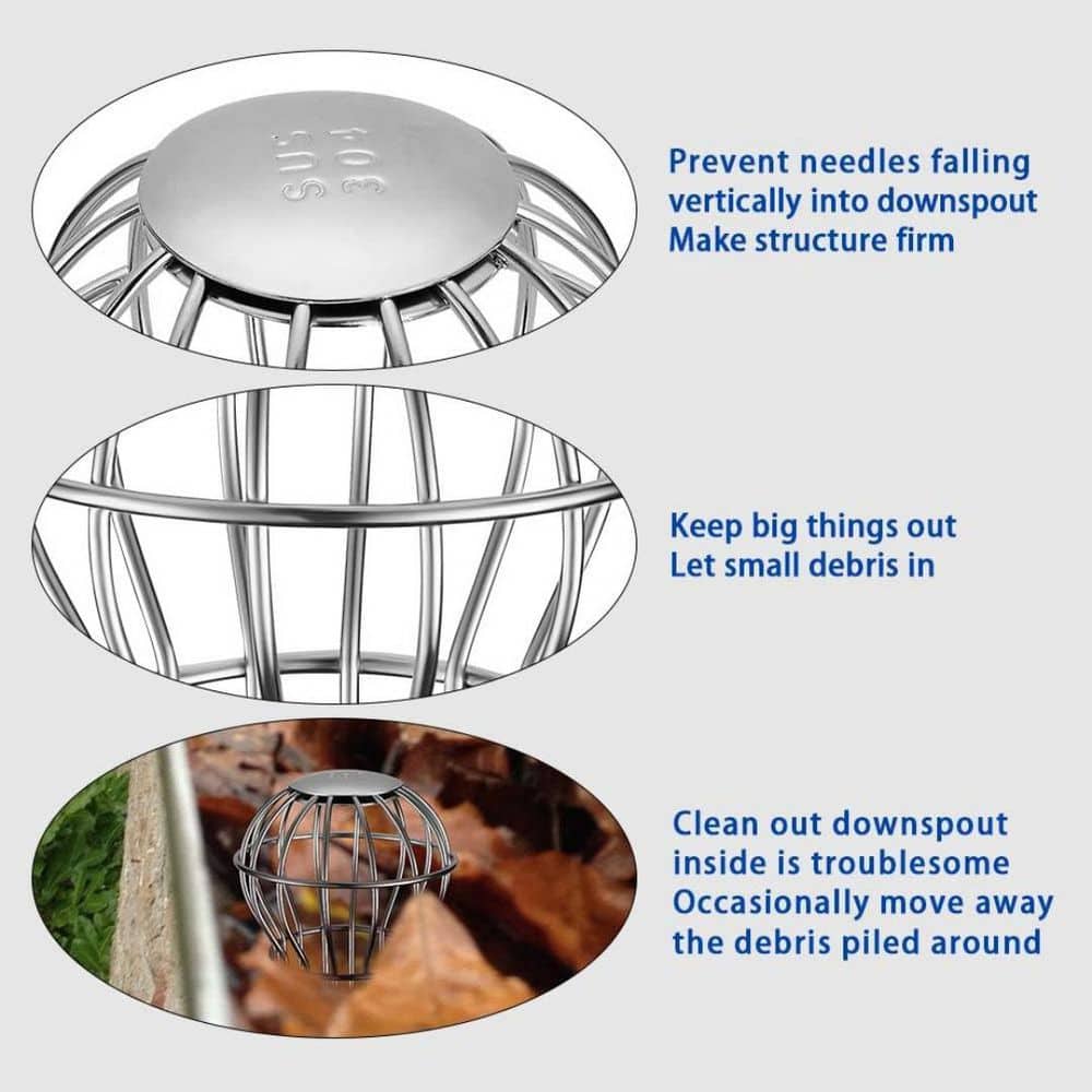 Laybus 3 in. 304 Stainless Steel Gutter Filter Fits for 2.6 in. to 3.7 in. Round Downspout Corrosion and Oxidation Resistance (2)