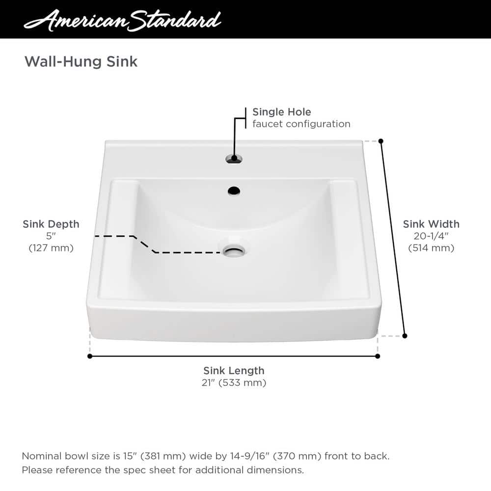 American Standard Decorum 21 in. x 20.25 in. Wall Mounted Bathroom Sink Single Hole in White Vitreous China (3)