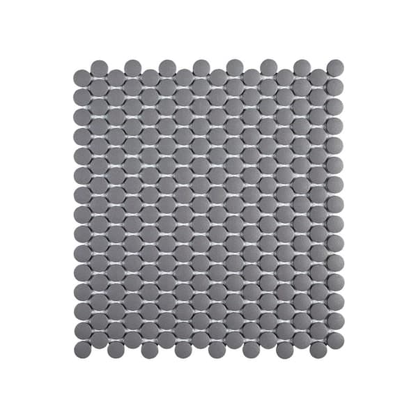 Jeffrey Court Thunderhead Gray 11.375 in. x 12.25 in. Penny Round Matte Porcelain Wall and Floor Mosaic Tile (0.967 sq. ft./Each)
