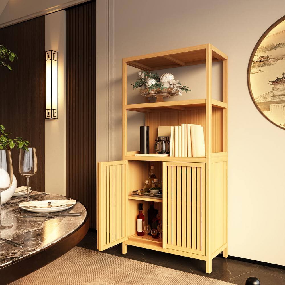 Tenleaf 24.57 in. W x 12.99 in. D x 52.01 in. H Brown Bamboo Linen Cabinet for Bathroom Living Room Kitchen Study Porch (3)
