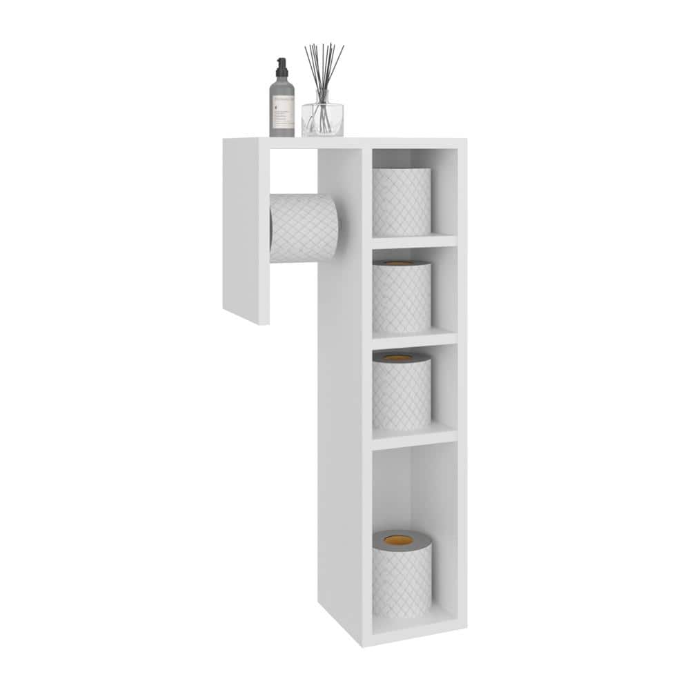 Unbranded Redmond Cabinet Toilet Paper Storage with 4 Compartments and White Manufactured Wood Finish for Bathroom (2)