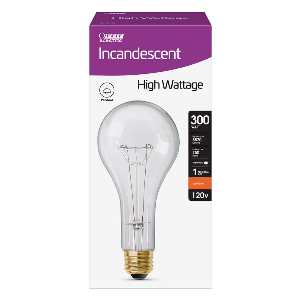 Feit Electric 300-Watt High Lumen Clear PS25 Medium E26 Soft White (2700K) Utility Incandescent Light Bulb (1-Pack) (3)