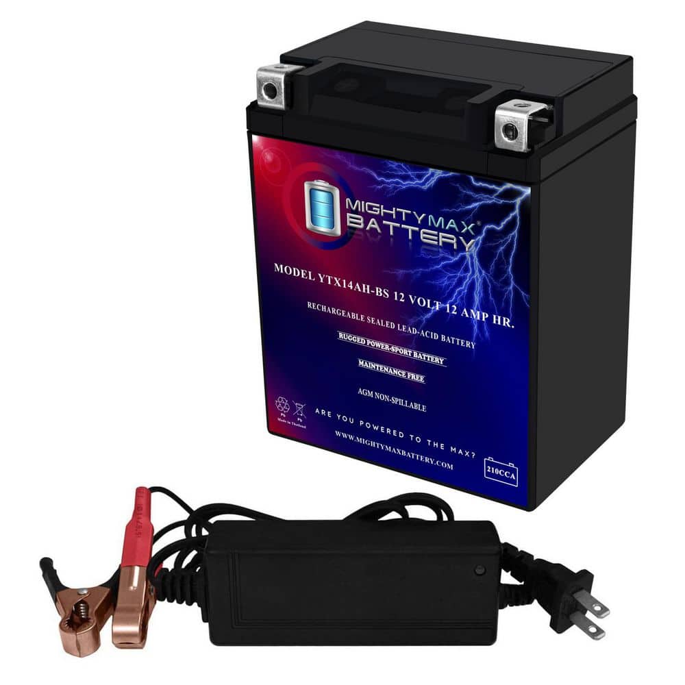 MIGHTY MAX BATTERY YTX14AH Replacement Battery for Kawasaki 400 Mule SX 2019-2020 + 12V 2Amp Charger