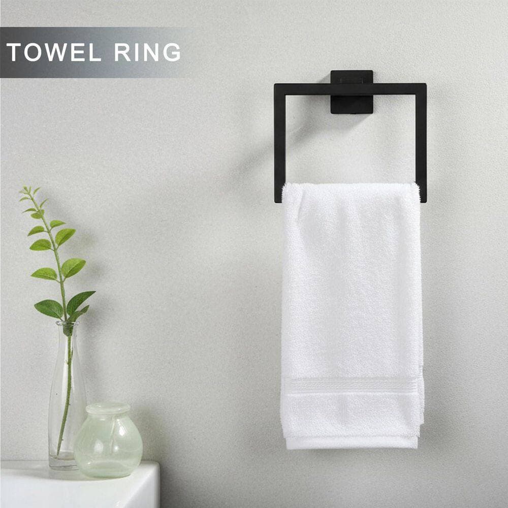 LAIFUCAM 5-Piece Bathroom Accessories Set with Towel Bar, Towel Hooks, Toilet Paper Holder with Shelf in Matte Black (2)