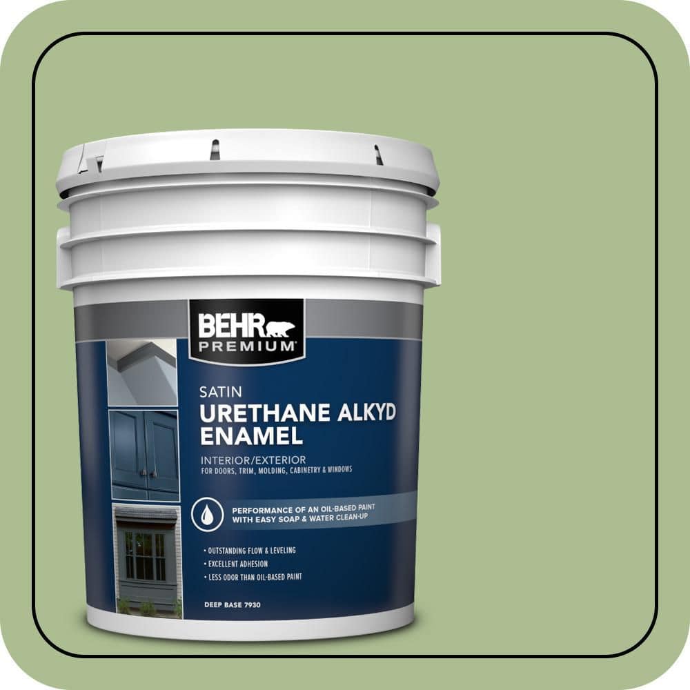 BEHR PREMIUM 5 gal. #M370-4 Chervil Leaves Urethane Alkyd Satin Enamel Interior/Exterior Paint