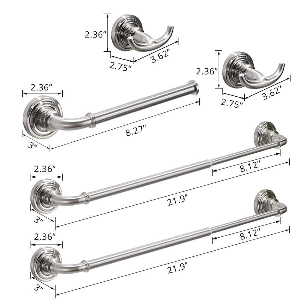 Dimakai 5-Piece Bathroom Hardware Set with Bathroom Towel Rack 24 in. Adjustable Bathroom Accessories Set (3)