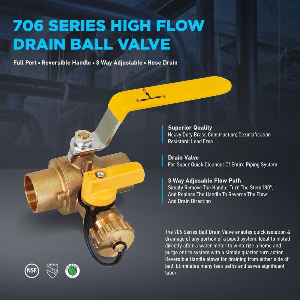 PLUMBFLEX SWT High Flow Drain Ball Valve, 3 Way Adjustable Flow Path, Brass (4)