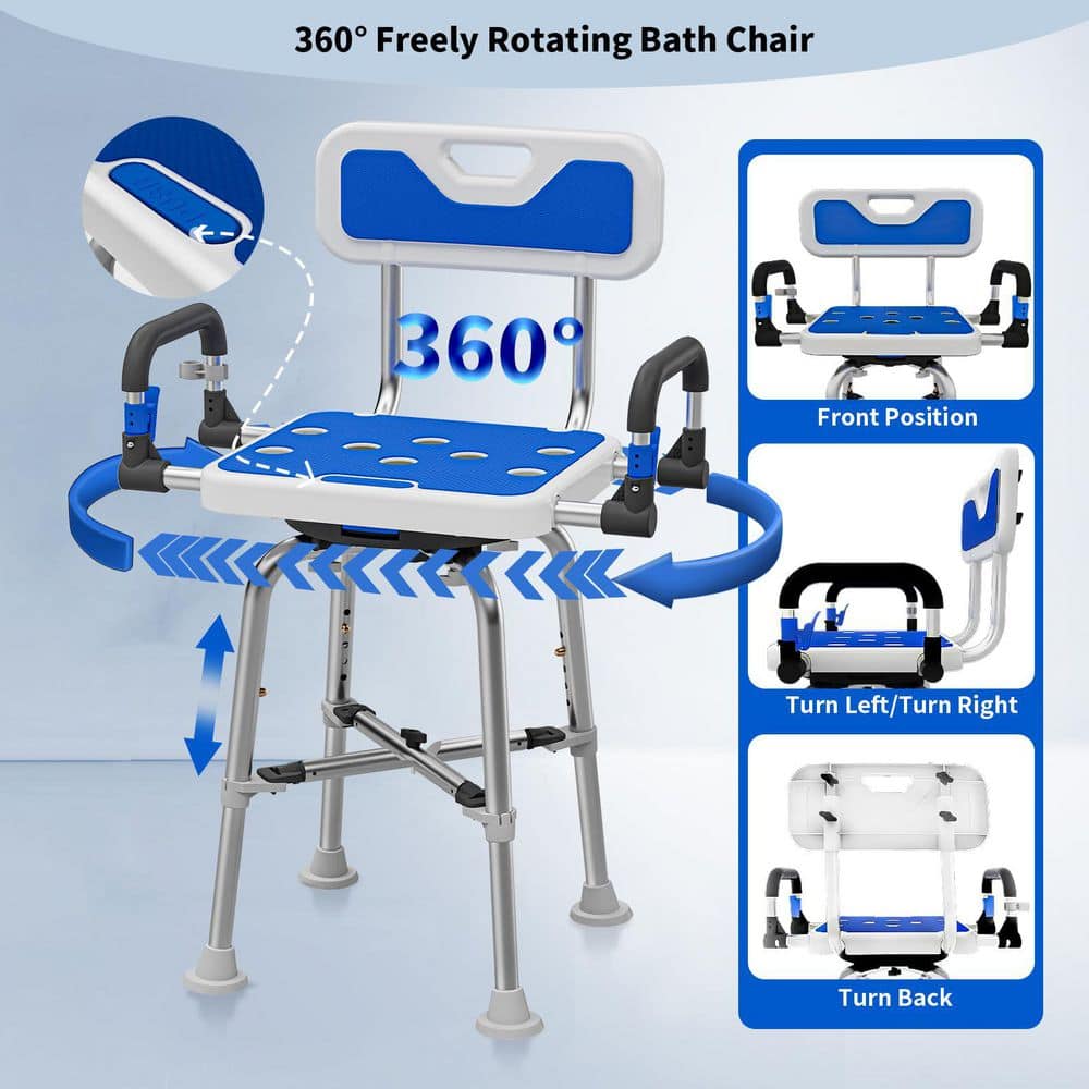 Wudkey Heavy Duty Swive Shower Chair with Arms and Back for Inside Shower Stall and Bathroom (2)