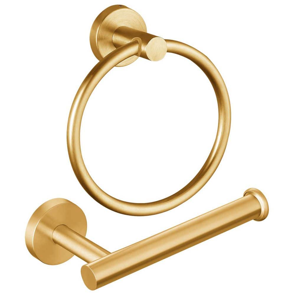LAIFUCAM 2-Piece Bathroom Hardware Set with Towel Ring and Toilet Paper Holder in Brushed Gold Stainless Steel Finish (1)
