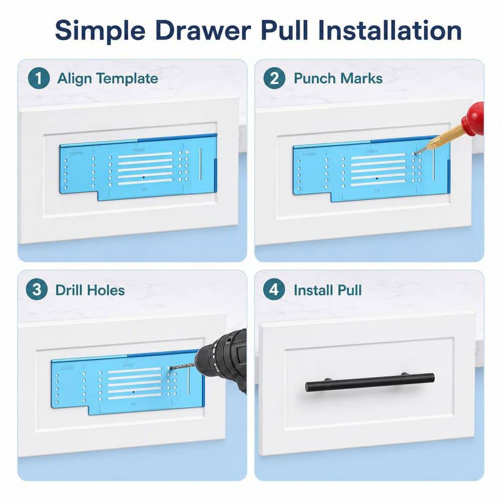 Numhew Cabinet Hardware Template with Center Punch, Cabinet Handle Template Tool for Handles, Knobs, Pulls (3)