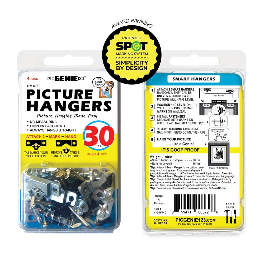 PicGenie123 Picture Hanging Kit (40-Piece) - Hangs Pics up to 30 lbs. (4-Pack)