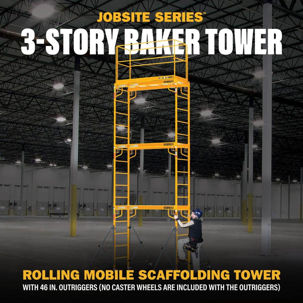 MetalTech 18 ft. Jobsite Series 3-Story Mobile Baker Scaffolding Tower with Outriggers, Guard Rail, and Scaffolding Platform (2)