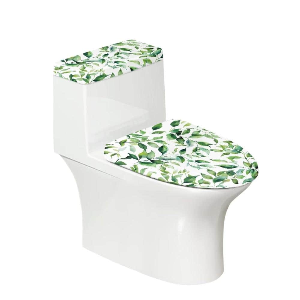 Unbranded Green Elastic Edge Toilet Seat Lid and Toilet Tank Cover Set with Soft Stain-Resistant Polyester Fabric