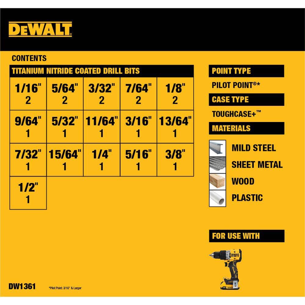 DEWALT Titanium Nitride Coated Pilot Point Drill Bit Set (21-Piece) (3)