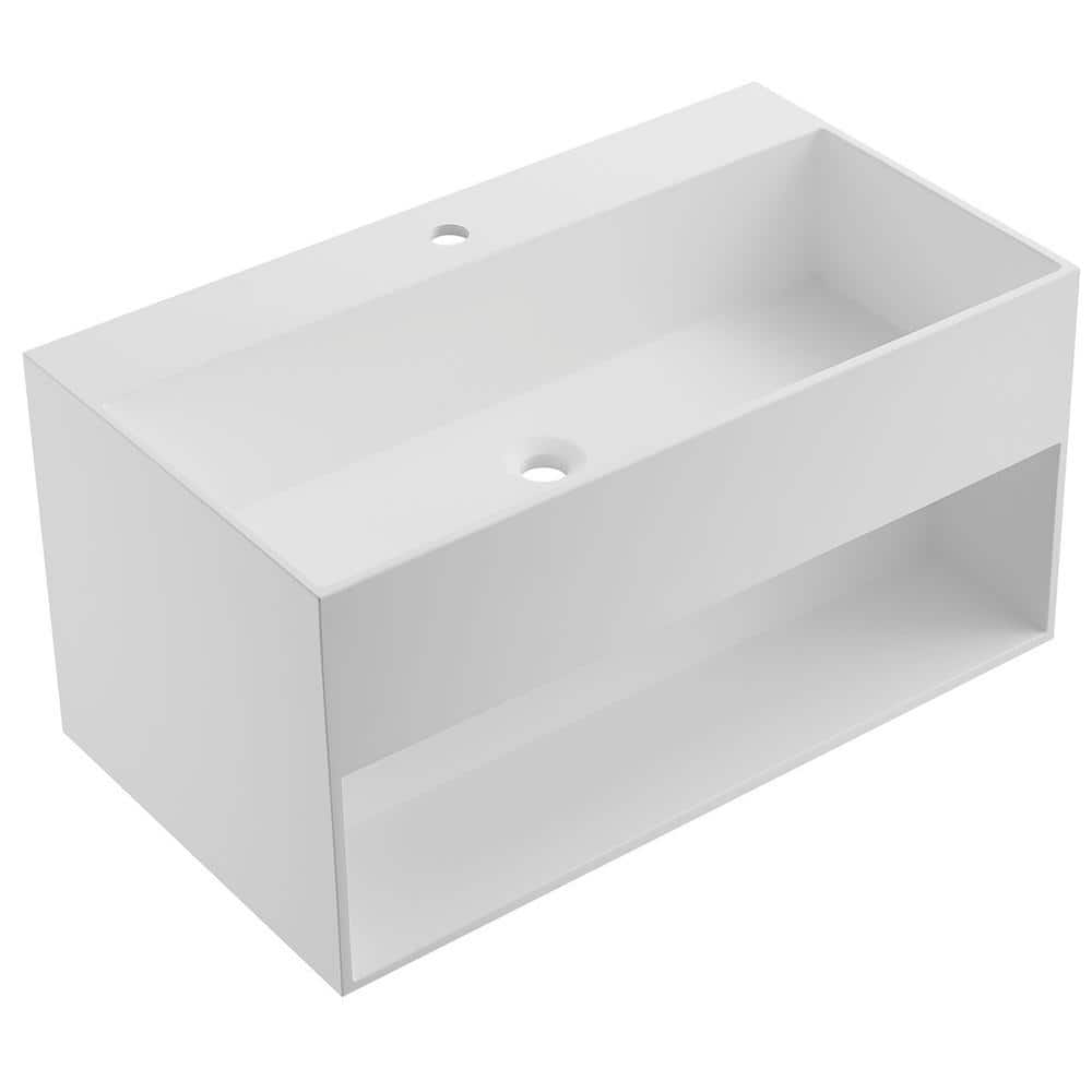 SERENE VALLEY 24 in. Wall-Mount Bathroom Solid Surface Vanity with Storage Space in Matte White (1)