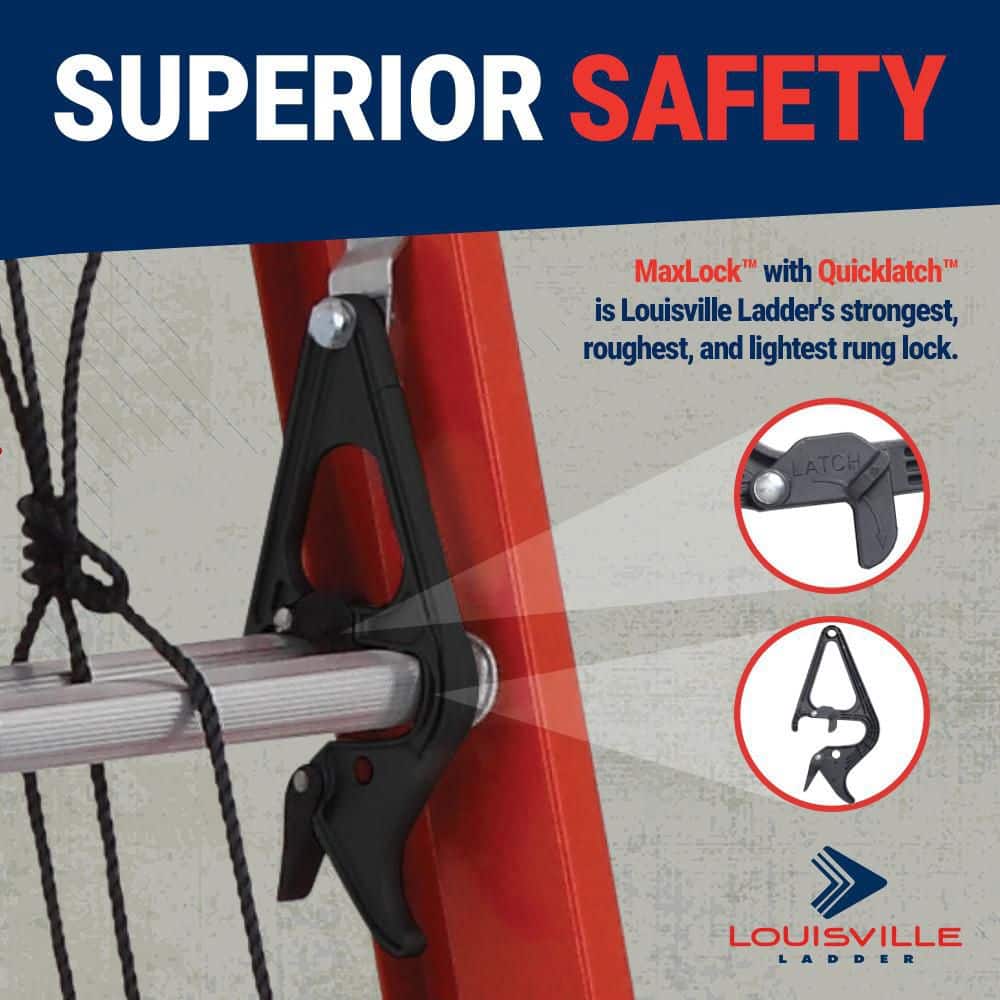 Louisville Ladder Fiberglass Extension Ladder, ANSI, Type IA, 300 lbs. Load Capacity (4)