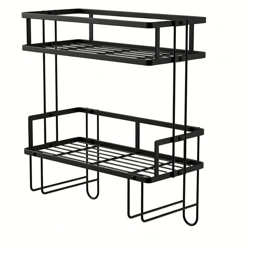 Whatseaso 12.52 in. W 13.98 in. H x 6.14 in. D 2-Tier Bathroom Storage Over The Toilet Storage Shelf Carbon Steel in Black (1)