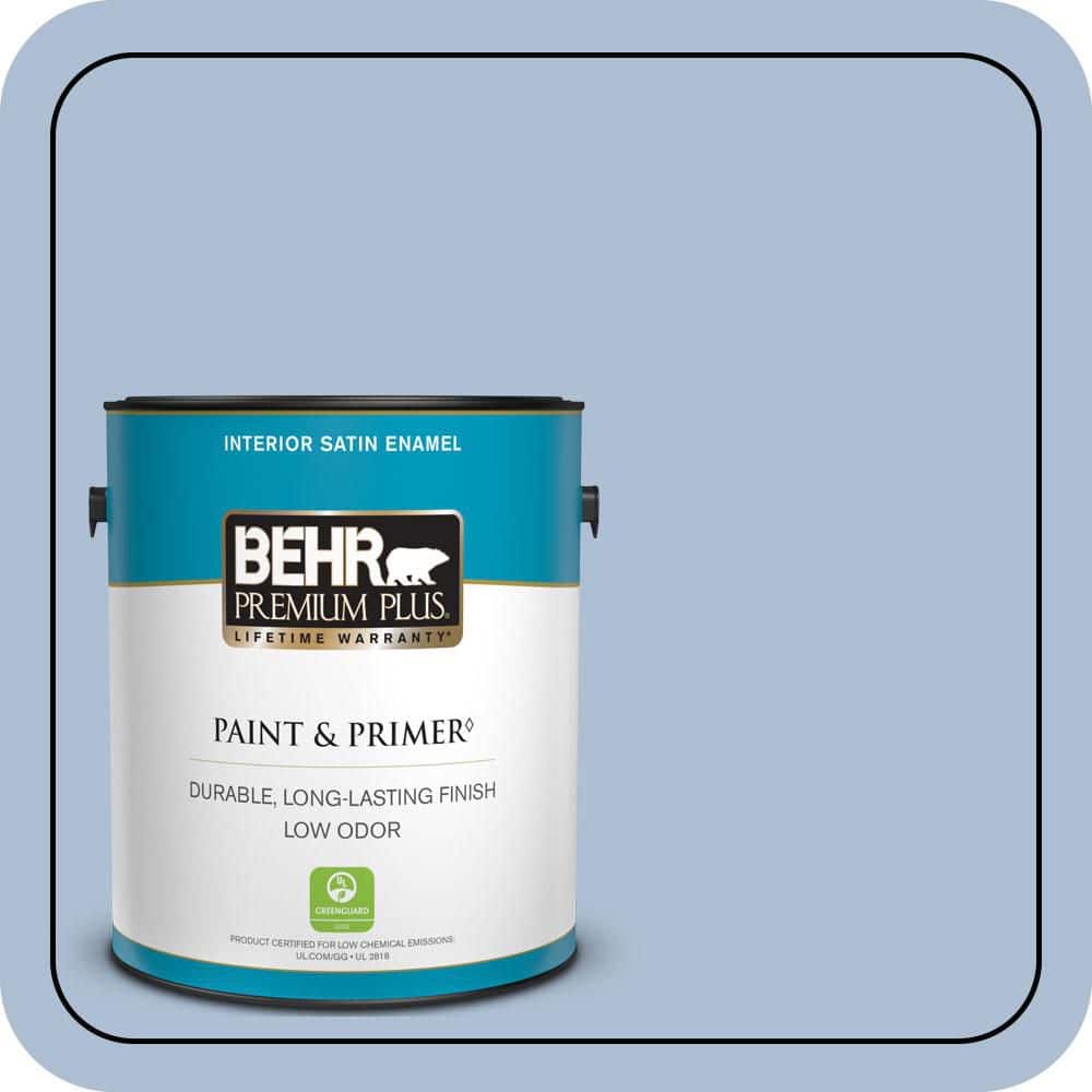 BEHR PREMIUM PLUS 1 gal. #580E-3 Sweet Blue Satin Enamel Low Odor Interior Paint & Primer