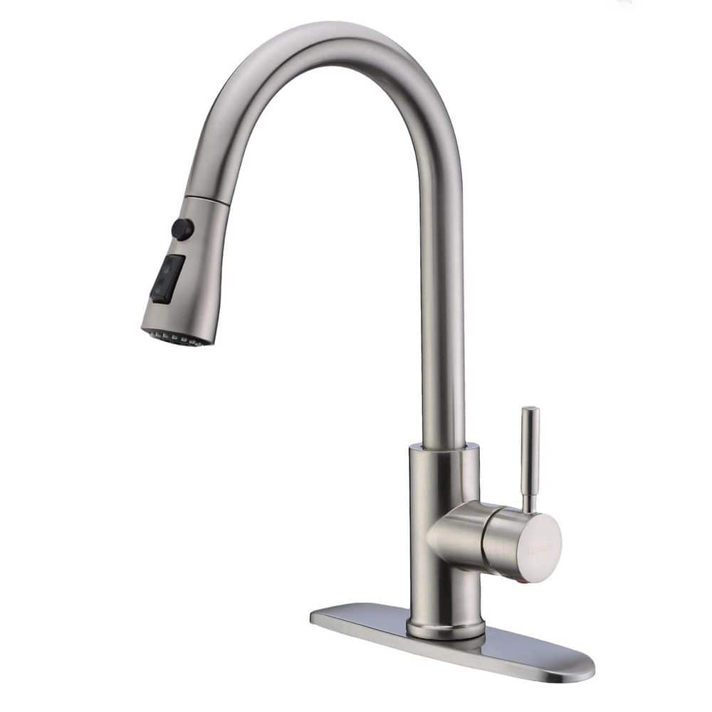 Wudkey 1-Piece Kitchen Faucet with Pull Down Sprayer, Deck Plate & Handle in Brushed Nickel, Suitable for Laundry Rv Bar (1)