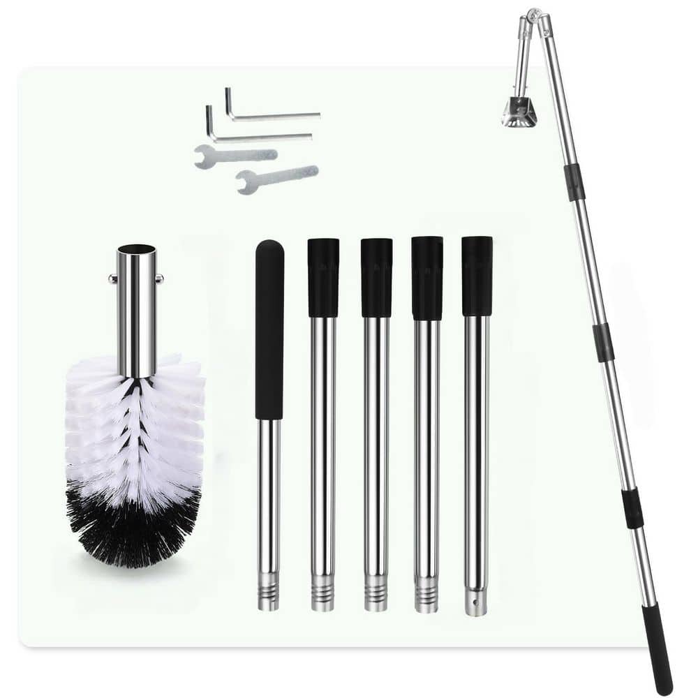 Laybus 6.4 ft. Steel ‎Silvery Gutter Cleaner with Pole and Gutter Brush, Removing Leaves and Debris from Roof Gutters