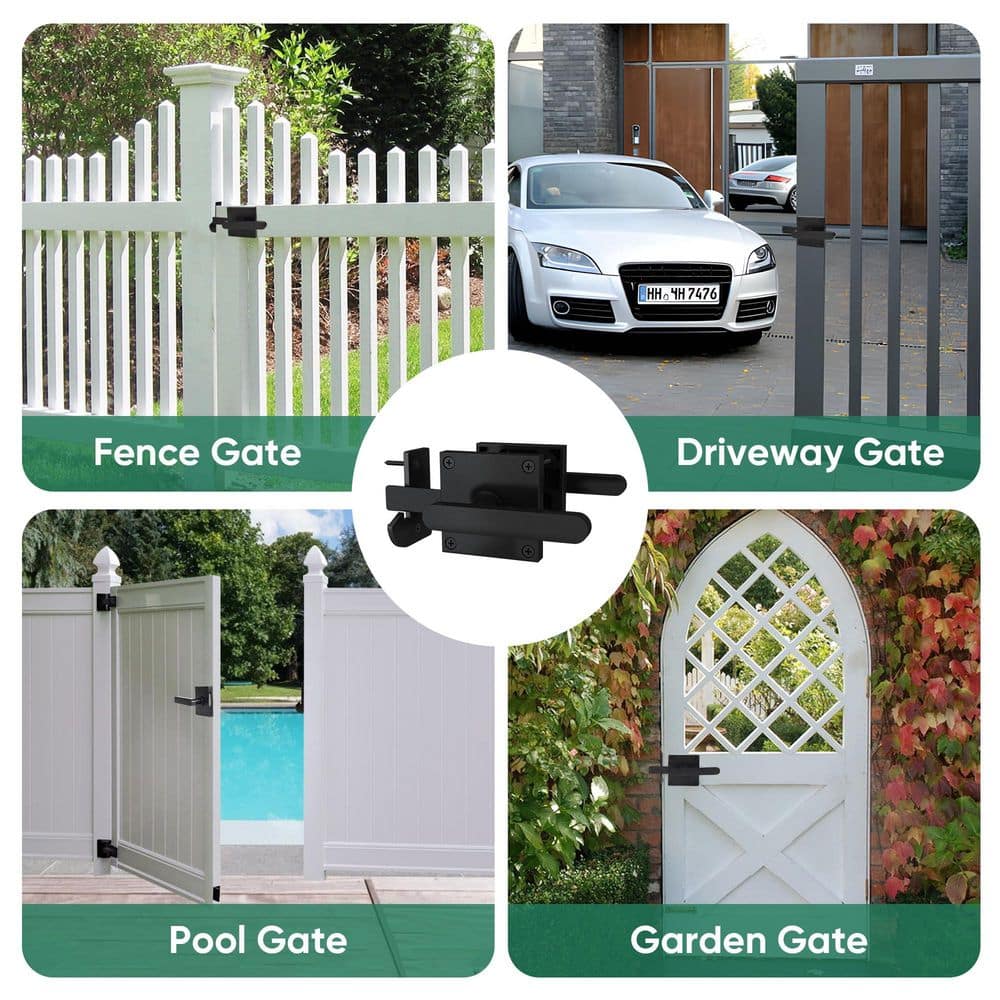 Unbranded Heavy Duty Dual-Sided Gate Latch with Self-Locking Spring, Black Aluminum Alloy, Right Inswing, Fence Gate Hardware (3)