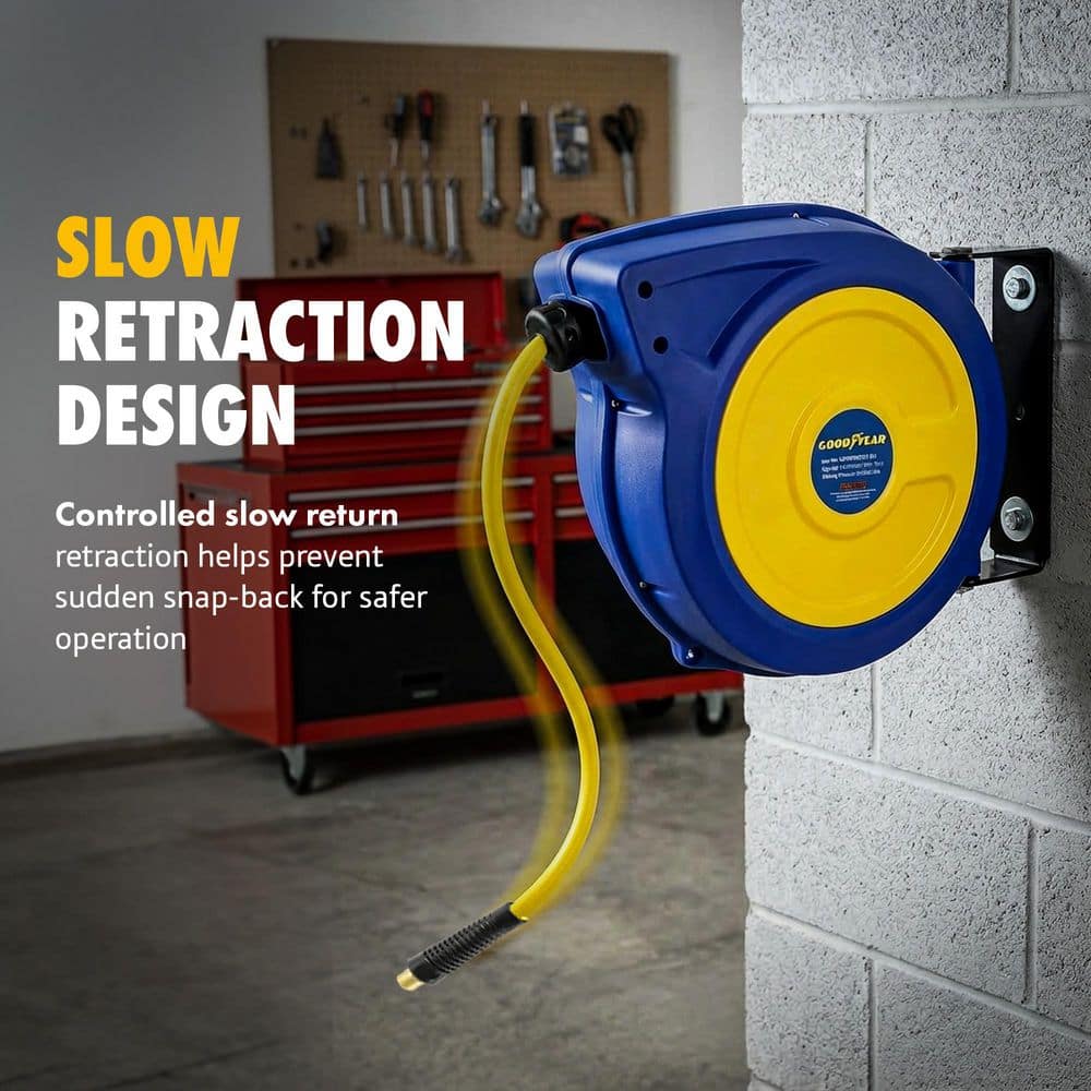 Goodyear 3/8 in. x 50 ft. Slow Retraction Air Hose Reel Hybrid Polymer Hose Red (2)