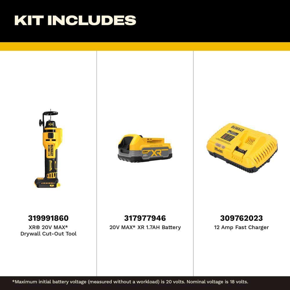 DEWALT XR 20-Volt Lithium-Ion Cordless Rotary Drywall Cut-Out Tool with POWERSTACK 1.7 Ah Battery and Charger (2)