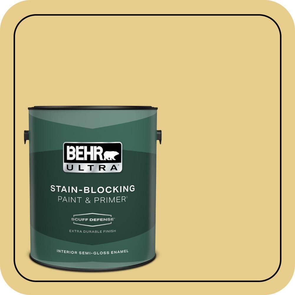 BEHR ULTRA 1 gal. #T12-6 Lol Yellow Extra Durable Semi-Gloss Enamel Interior Paint & Primer