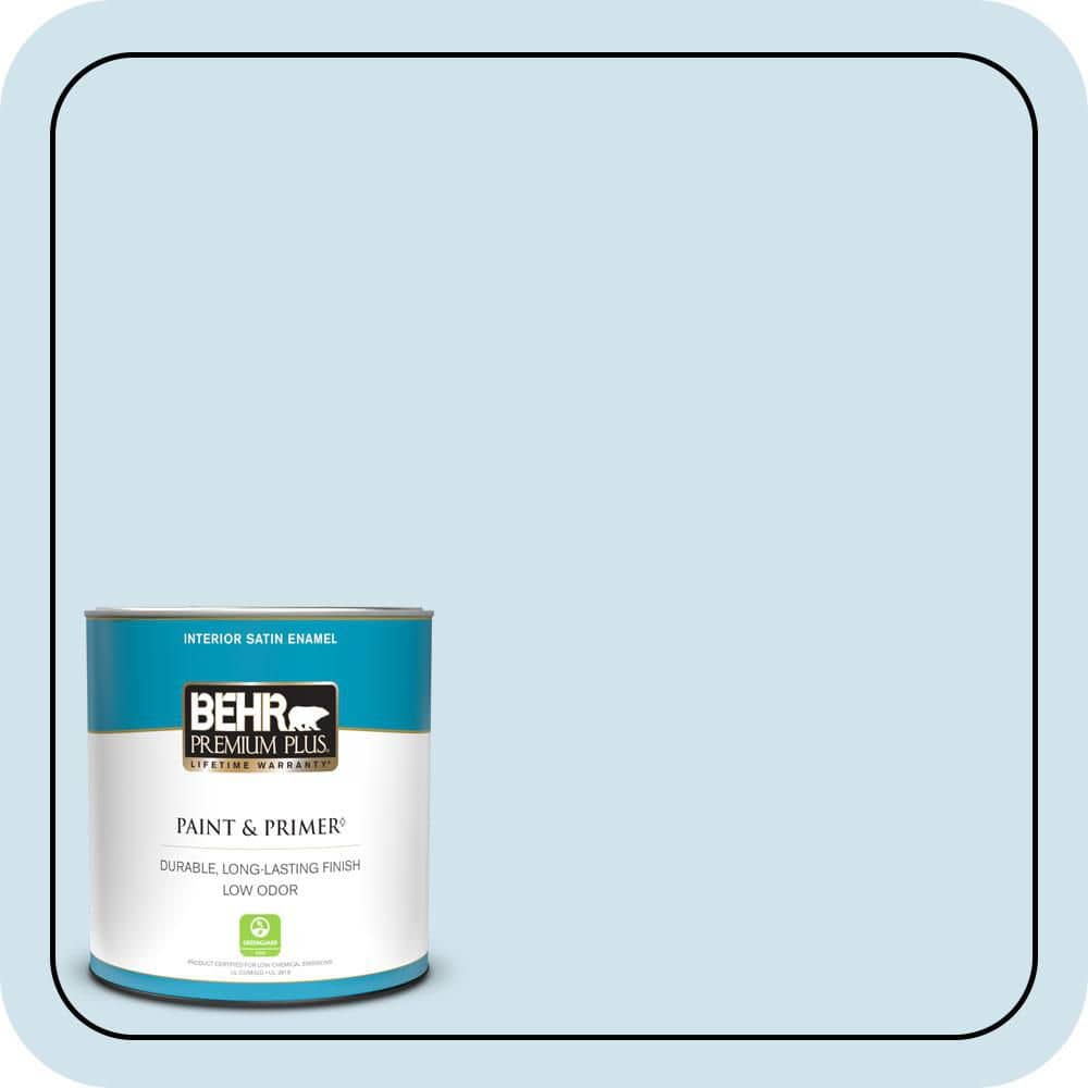 BEHR PREMIUM PLUS 1 qt. #550A-1 Sea Sprite Satin Enamel Low Odor Interior Paint & Primer