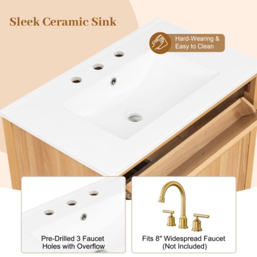 Unbranded 30 in. W x 18 in. D x 33.75 in. H Bathroom Brown Linen Cabinet (3)