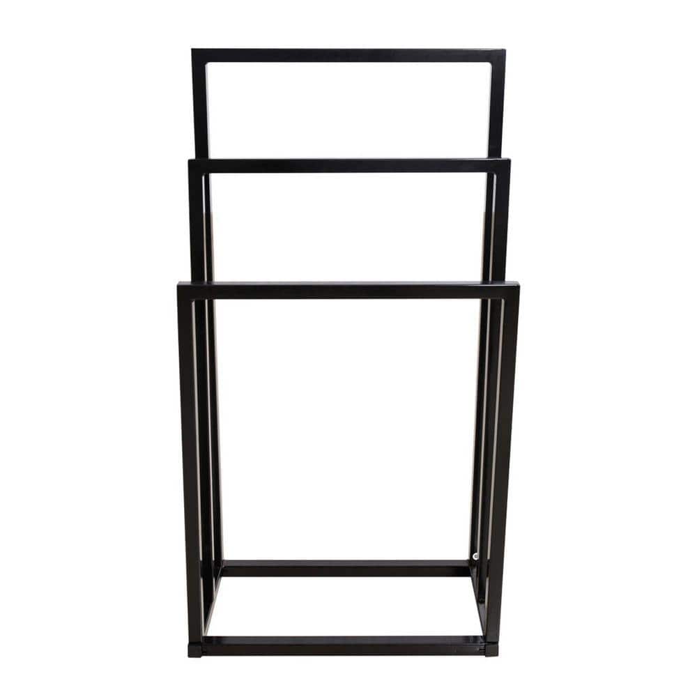 SANFANGIE Metal Freestanding 3-Bar Towel Rack in Matte Black, Metal Freestanding