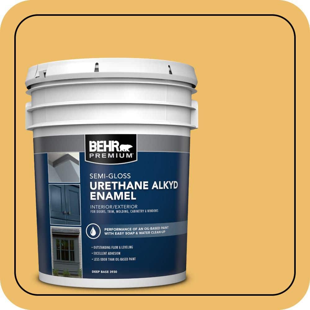 BEHR PREMIUM 5 gal. Home Decorators Collection #HDC-MD-24 Luscious Lemon Urethane Alkyd Semi-Gloss Enamel Interior/Exterior Paint