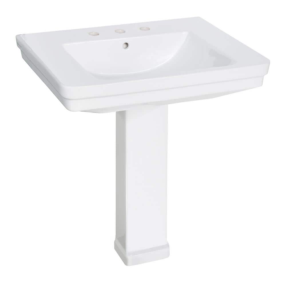 Glacier Bay Fiona 7.28 in. Pedestal Sink Basin in White Fine Fireclay with 8 in. Faucet Spread (4)