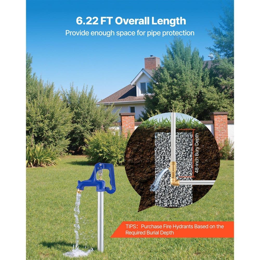 SKYSHALO Frost Proof Yard Hydrant, 6.22 ft. Freeze-Proof Outdoor Faucet with 48 in. Bury Depth, 3/4 in. NPT Pipe Connection (2)
