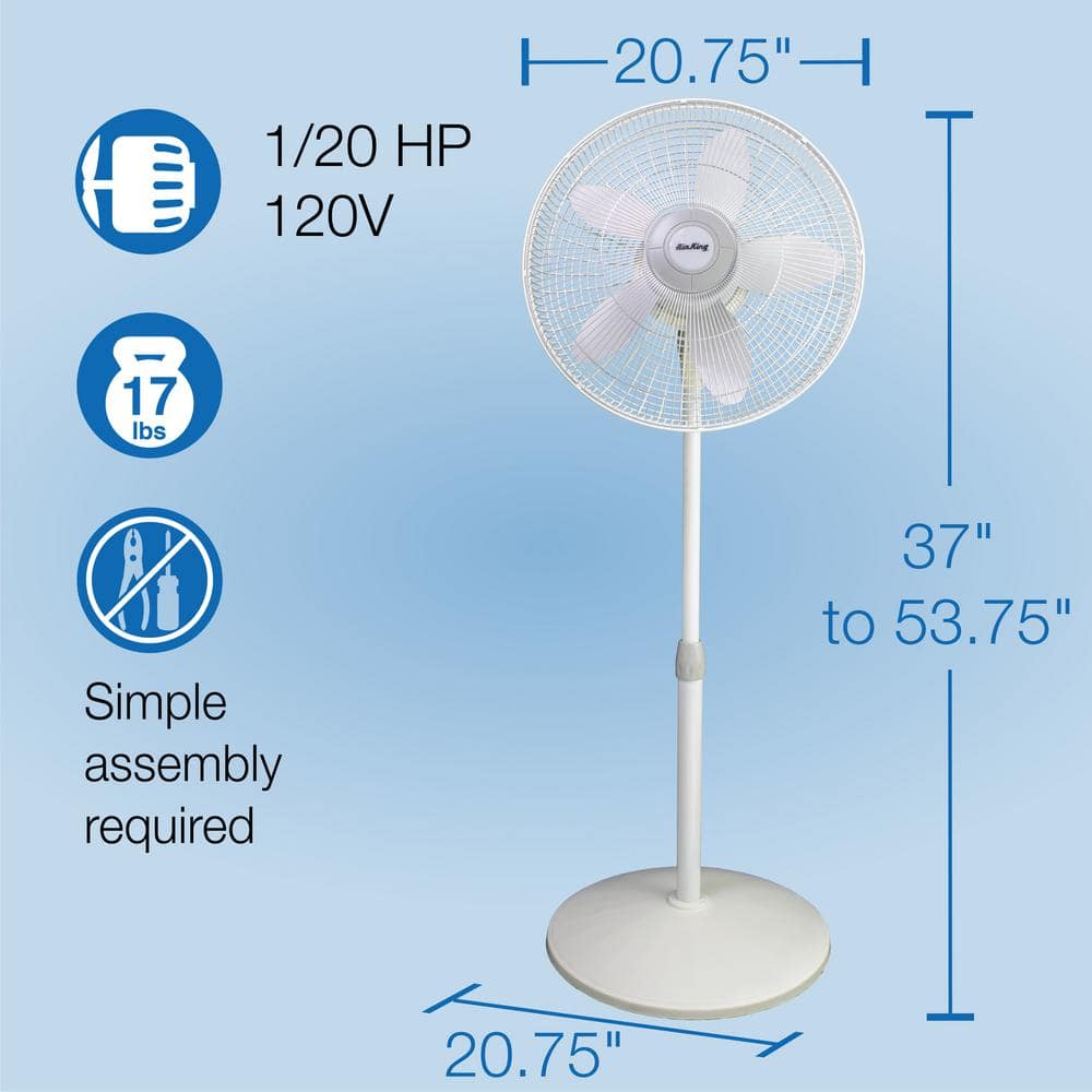 Air King 18 in. 3 Speed Oscillating Pedestal Fan with Adjustable Height, Commerical Grade Air Movement, and 3-Prong Cord in White (3)