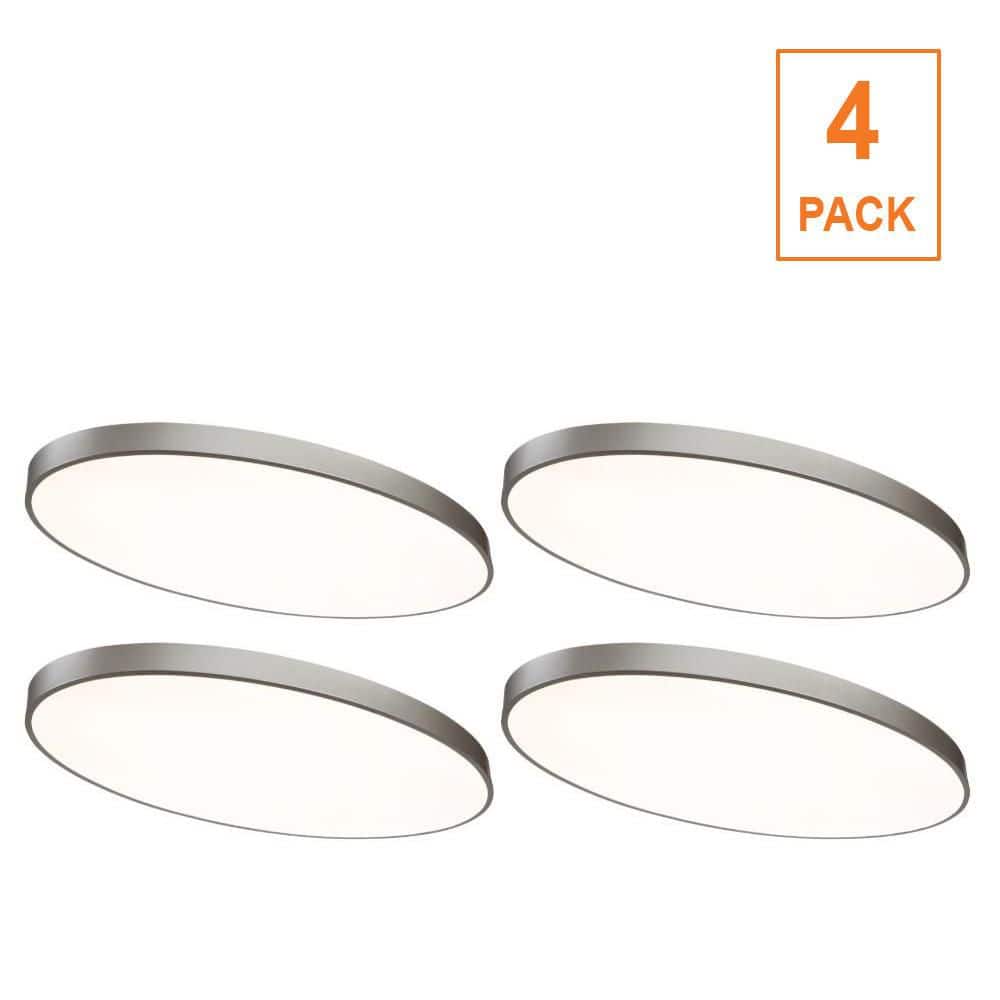 Commercial Electric 4-Pack 32 in. x 18 in. Oval Satin Nickel LED Flush Mount Ceiling Light Fixture 2700K 3000K 3500K 4000K 5000K 3500LM