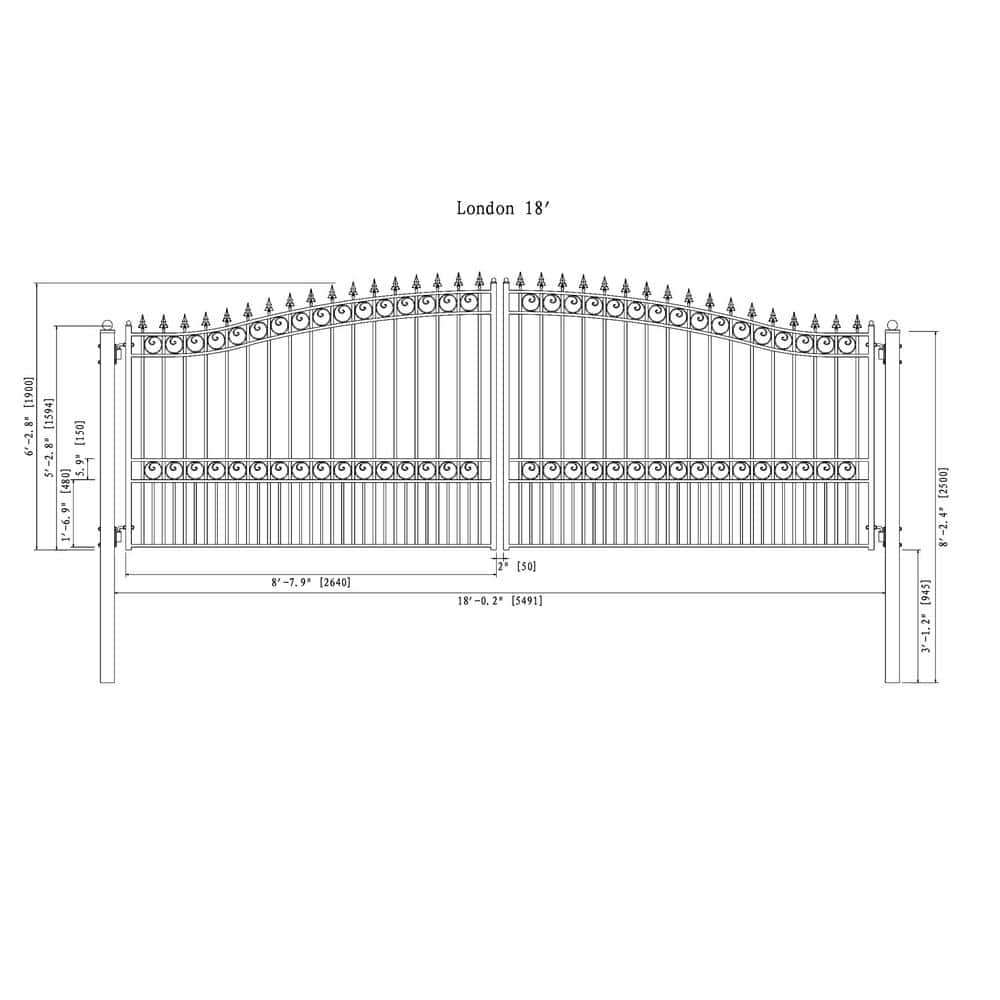 ALEKO 18 ft. x 6 ft. Automated Steel London Dual Swing Black Steel Driveway Gate and Gate Opener Kit ETL Listed Fence Gate (3)