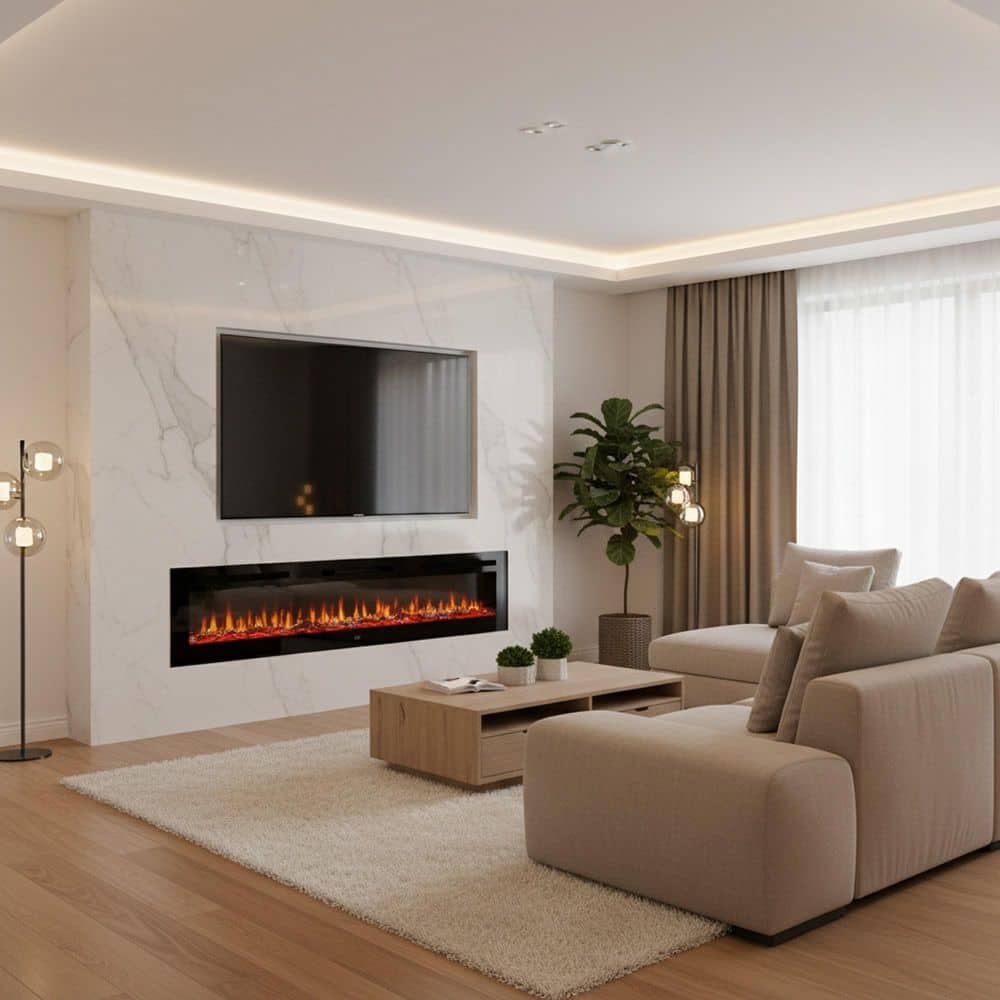 Clihome 72 in. Wall Mounted/Embedded Automatic Constant Temperature Electric Fireplace Insert with 12-Flame Colors (2)